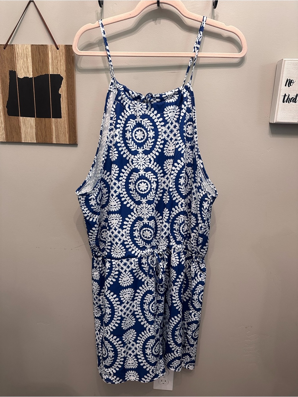 Kids Blue & White Printed One-Piece Romper